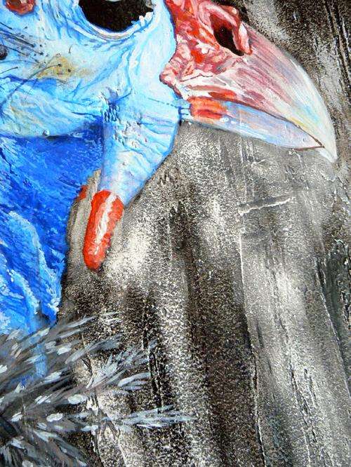 Guinea fowl, straathoender, South African artist, oil painting, painting of guinea fowl, natali downing