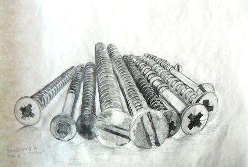 SALE!!!SA Artist - N Downing - Pencil on off-white paper - "Family of screws"