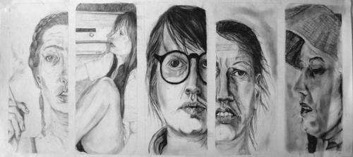 Self Portrait Series in Lead Pencil and Charcoal - Becoming my Heros - SA artist