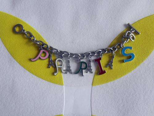 Paris charm bracelet / chain -  costume jewelry bangle - girl - Eiffel tower and letters