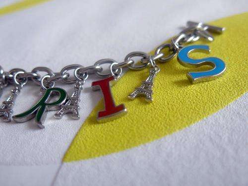 Paris charm bracelet / chain -  costume jewelry bangle - girl - Eiffel tower and letters