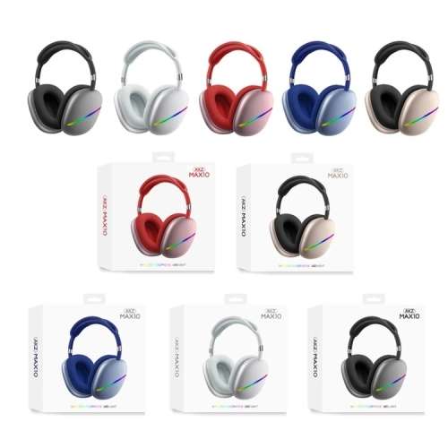 AKZ MAX 10 Noise Cancelling LED Light Bluetooth Headphones with Mic - Silver
