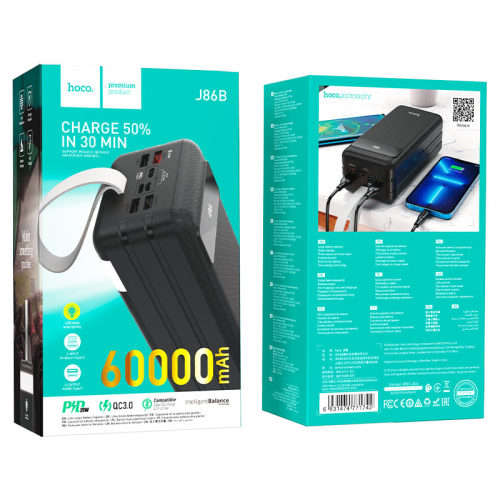 HOCO 60000mAh Fast Charging 22.5W QC3.0 LED Power Bank - Black -J65B