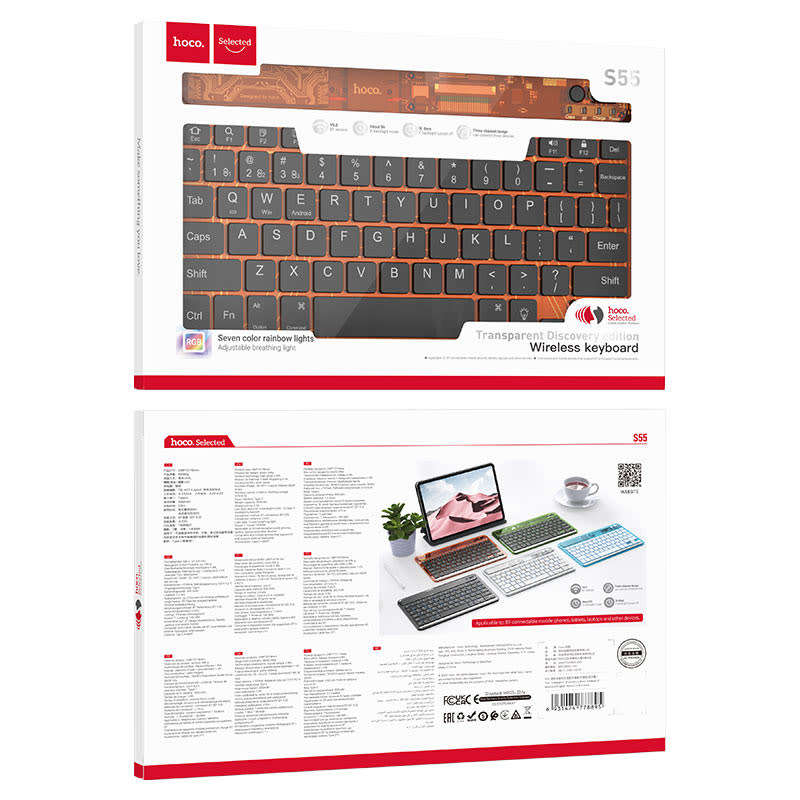 Hoco Wireless Keyboard, Transparent +7 Colour Lighting Effects, S55