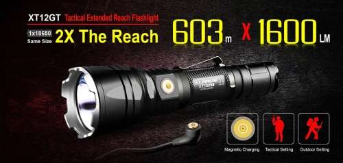 KLARUS XT12GT 1600 Lumens 603 Meters Rechargeable Tactical Flashlight