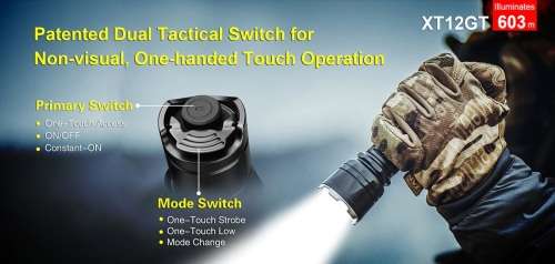 KLARUS XT12GT 1600 Lumens 603 Meters Rechargeable Tactical Flashlight