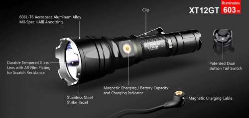 KLARUS XT12GT 1600 Lumens 603 Meters Rechargeable Tactical Flashlight