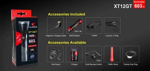 KLARUS XT12GT 1600 Lumens 603 Meters Rechargeable Tactical Flashlight