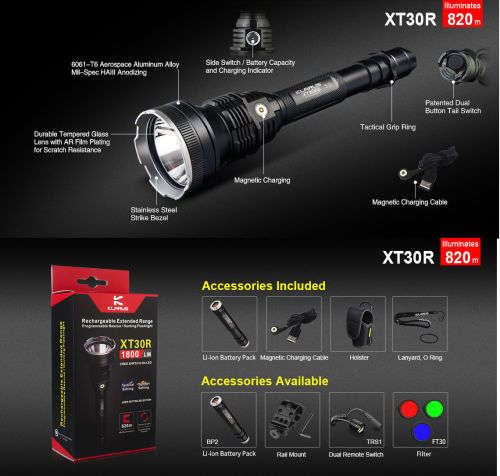 Ultra-Bright Tactical LED Flashlight: Klarus XT30R - 1800 L