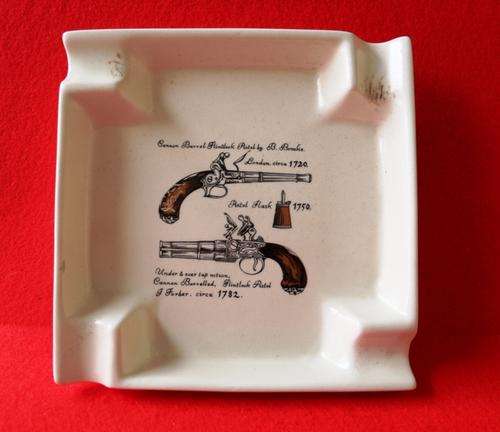 Vintage Collectable Square Ashtray - Flint lock Pistols Picture
