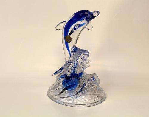 Cristal D' Arques Lead Crystal Art Glass Blue Dolphin Figurine France