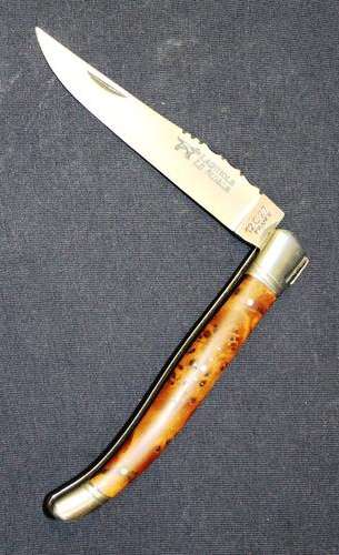 Rounded Laguiole knife - Cameroun Ebony and Juniper tree wood handle - stainless steel bolsters