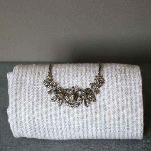 Ornate flower design necklace in Sterling silver & marcasite