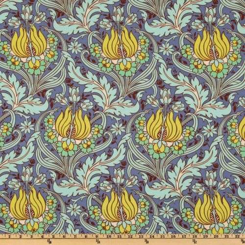 Amy Butler Soul Blossoms Quilting Fabric (Temple Tulips in blue) 0.5 yard - Rare OOP