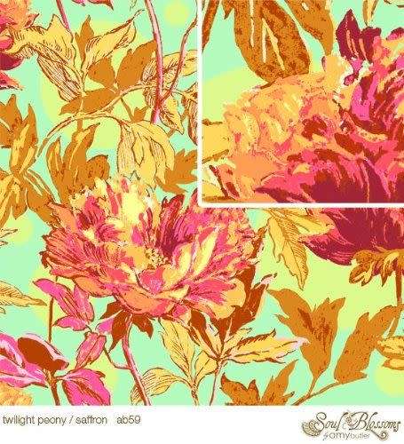 Amy Butler Soul Blossoms Quilting Fabric (Twilight Peony in saffron) 1.5 yard - Rare OOP