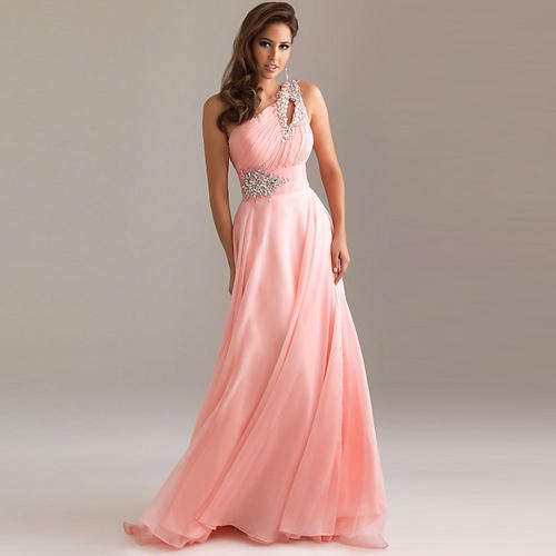 AFFORDABLE collection pink blue chiffon one shoulder lace up back  dress SEXY !!!