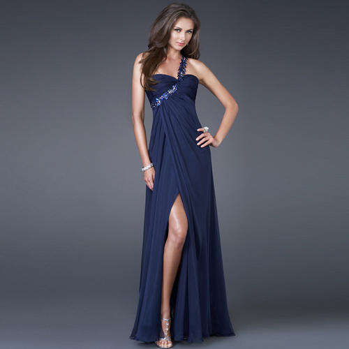 AFFORDABLE collection white blue pink chiffon one shoulder lace up back watteau train dress SEXY !!!