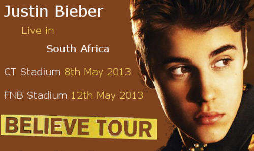 1X Justin Bieber Golden Circle ticket for JHB 12 May 2013