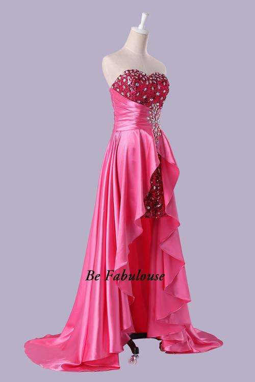 Satin PINK high low lace up back evening cocktale dress !!!