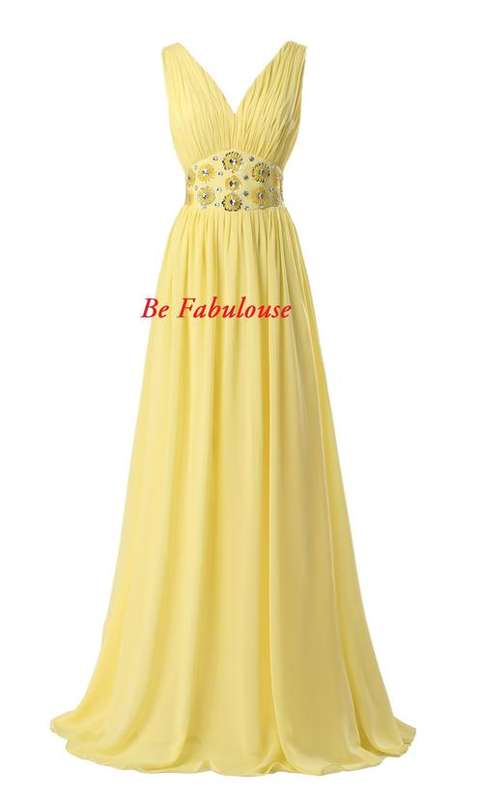 Yellow dassy chiffon evening cocktail dress!!