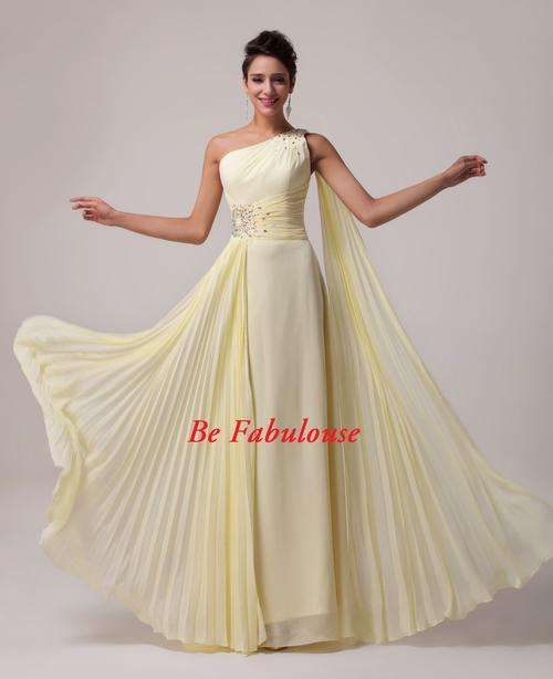 Yellow pleat gorgeouse lace once shoulder up back evening cocktale dress !!!