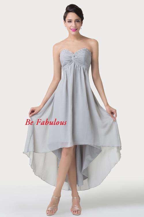 NEW INN Hi low skirt grey off shoulders chiffon evening cocktale dress !!!