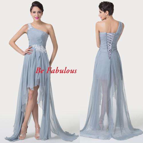 NEW INN High low skirt Grey one shoulders chiffon evening cocktale dress !!!