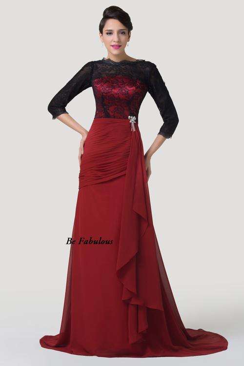 NEW INN Deep red Black lace chiffon 3/4 sleeve cocktale dress !!!