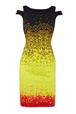 NEW COLLECTION design graphic print yellow evening cocktail party dress size S M L FREE SHIPPING