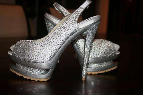 CLEARANCE!!!! SILVER crystal dress stiletoes pumps leather SA 3