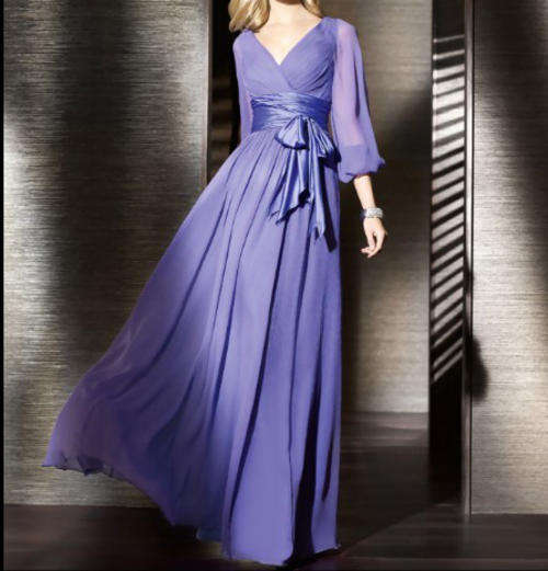 New COLLECTION Purple chiffon belted long sleeve evening dress !!