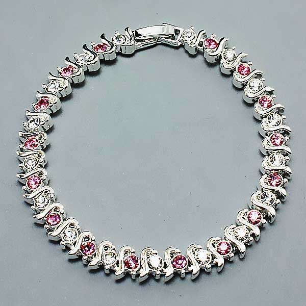 RHODIUM SILVER AAA GRADE ROSE PINK SWAROVSKI BRACELET