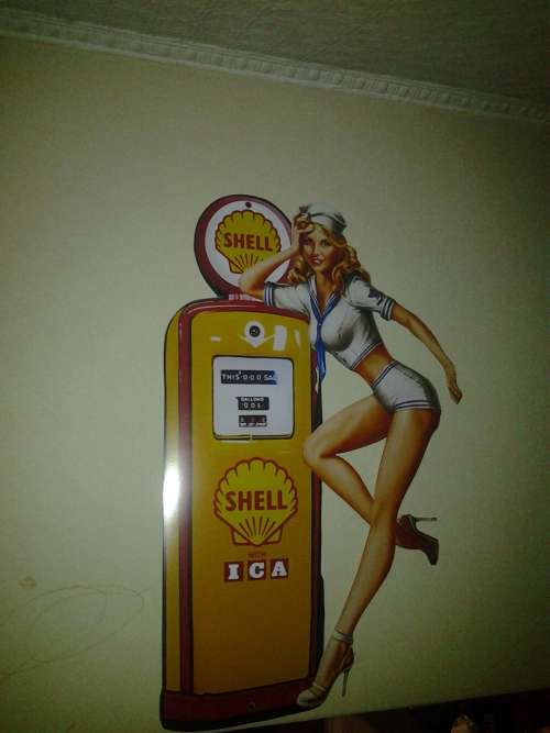 garage art plastic cutout gasoline pinup girl