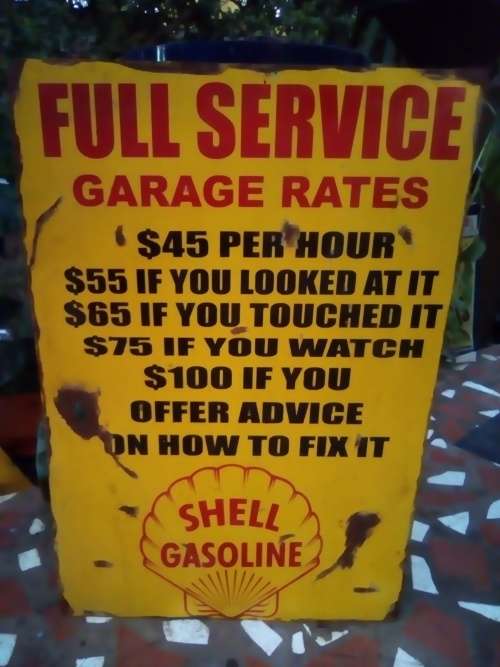 shell garage rate service sign