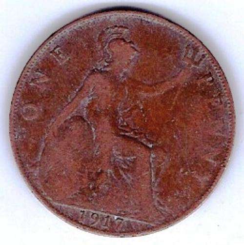 1917 One Penny GEORGIVS V DEI GRA:BRITT:OMN:REX FID:DEF:IND:IMP: