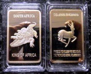 South-Africa Crocodile 1oz .999 24k Gold Layered Clad bar.
