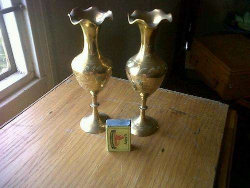 2 X VINTAGE ETCHED BRASS VASES