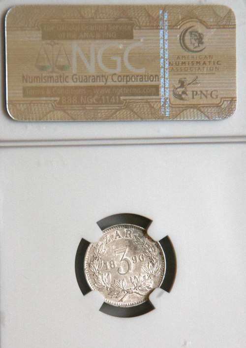 1896 ZAR 3P (Tickey) NGC AU 58
