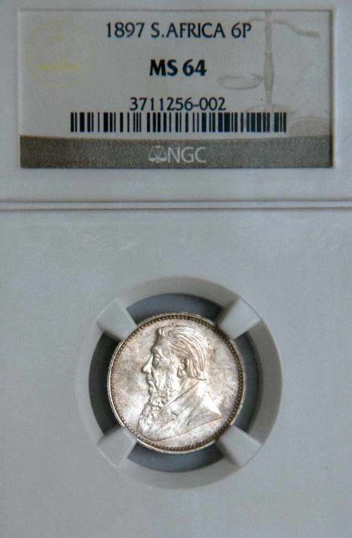 1897 ZAR Sixpence NGC MS 64