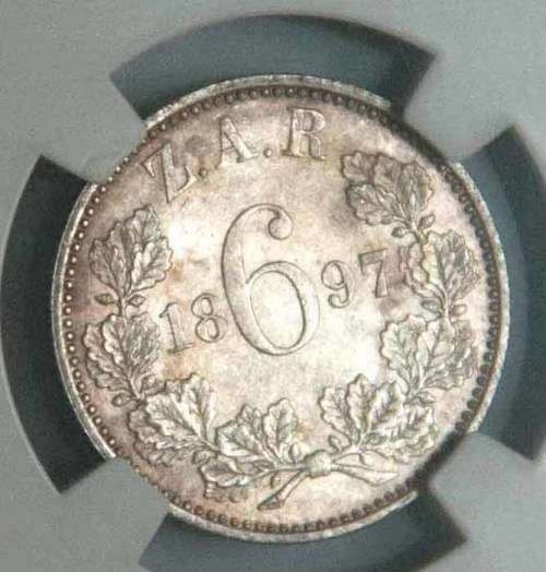 1897 ZAR Sixpence NGC MS 64