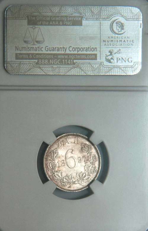 1897 ZAR Sixpence NGC MS 64