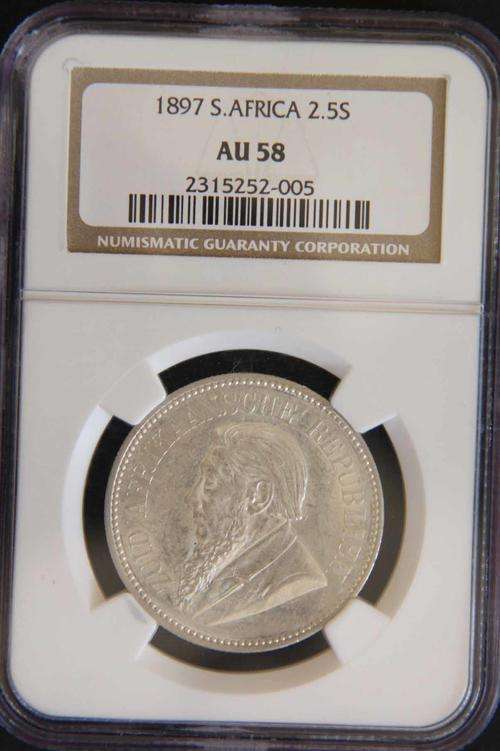 ZAR  - 1897 - 2 1/2 SHILLINGS - NGC - AU 58