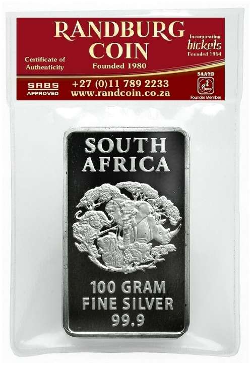 Big Five 100 gram Fine Silver Bar