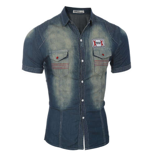 Men Shirt-Dark Blue short sleeve