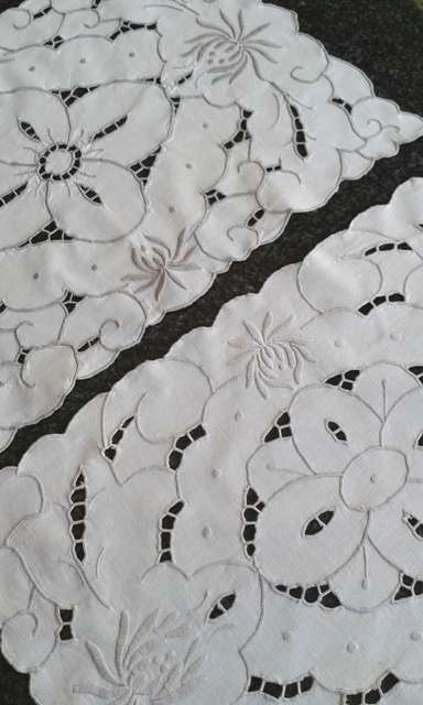 Two attractive vintage tray cloths cut work and embroidery