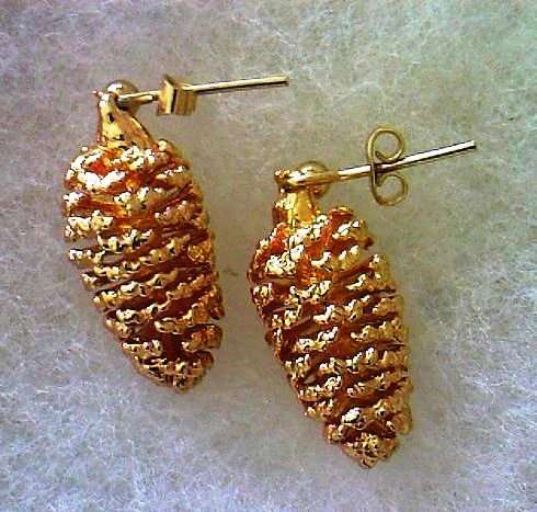 Unusual gold plated pine cone ear rings