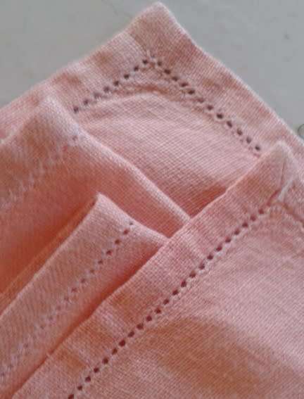 Small pink vintage linen tablecloth / centre piece