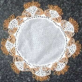 Vintage orange beaded doilie net centre 19.5cm