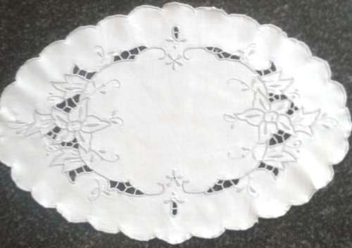 Linen three piece dresser set cut work and grey embroidery