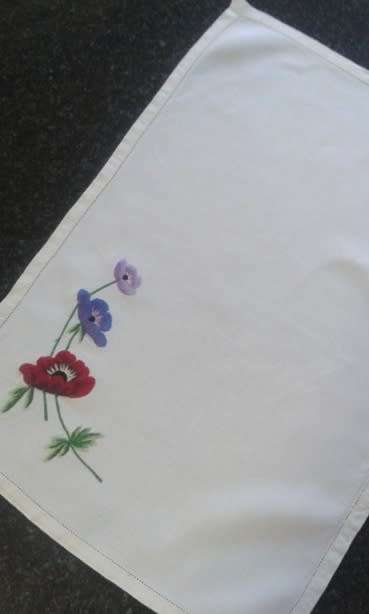 Lovely vintage linen embroidered tray cloth